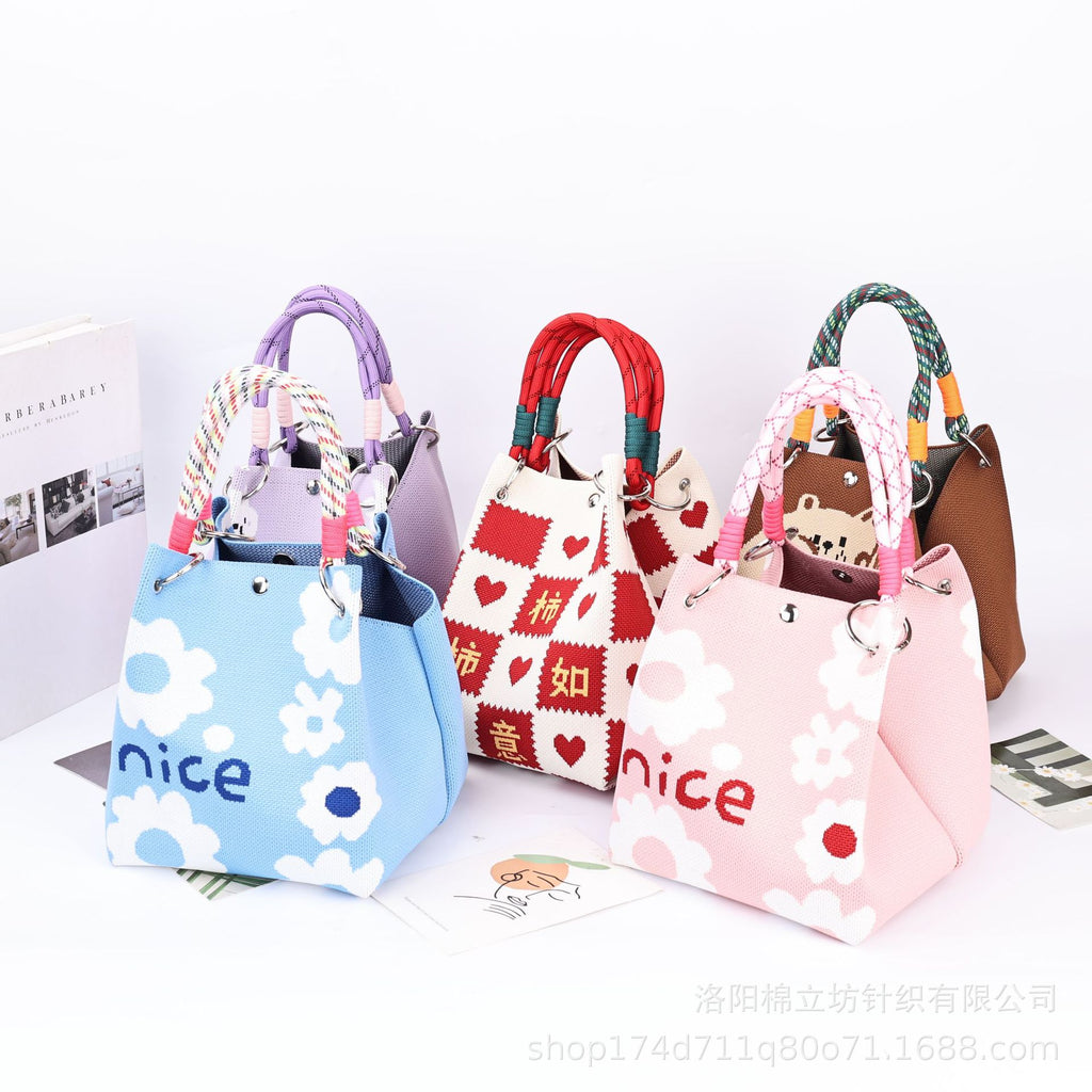 Korean style new Chanel-inspired rope knot handbag, knitted tote bag, casual and versatile small cloth bag, storage bag for women.