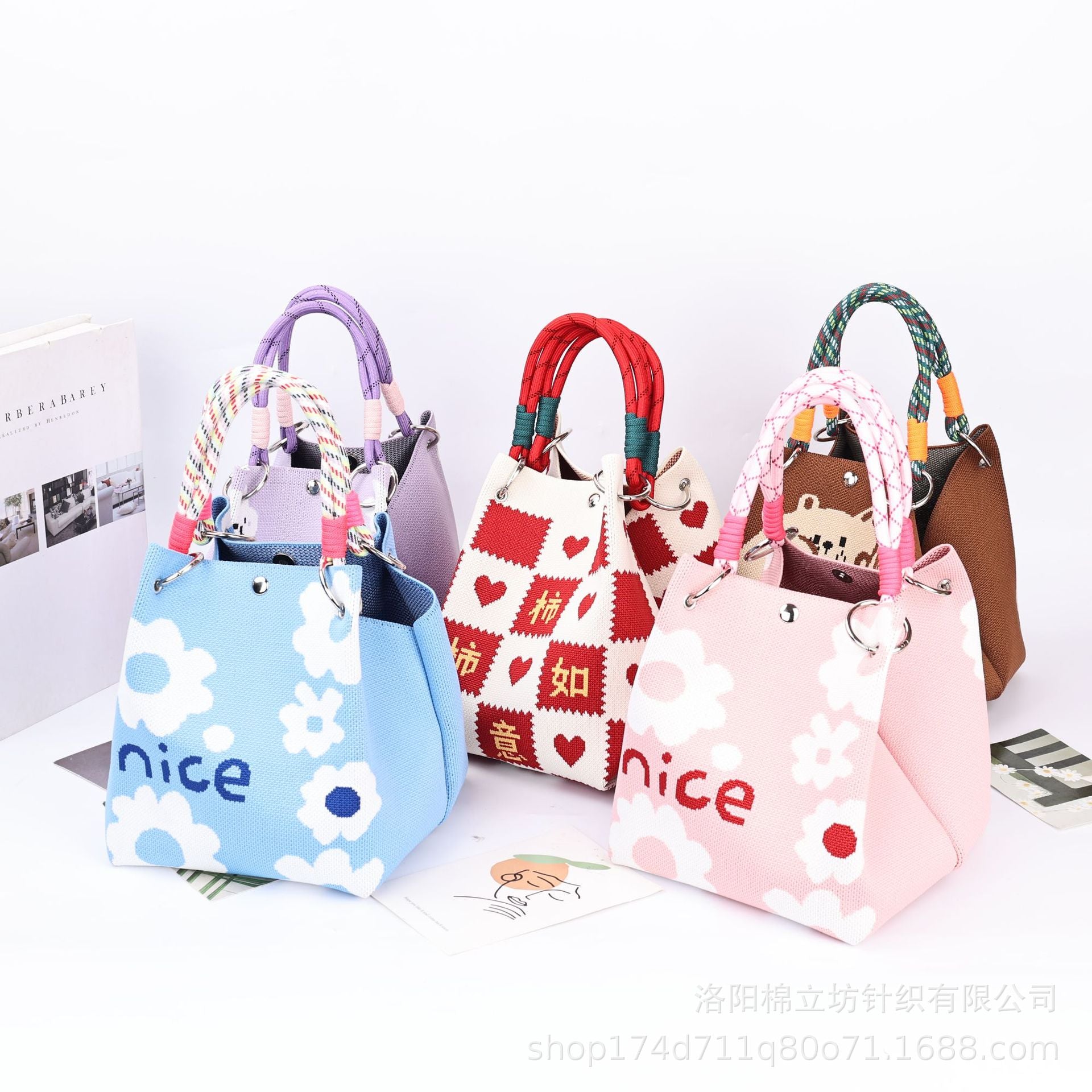 Korean style new Chanel-inspired rope knot handbag, knitted tote bag, casual and versatile small cloth bag, storage bag for women.