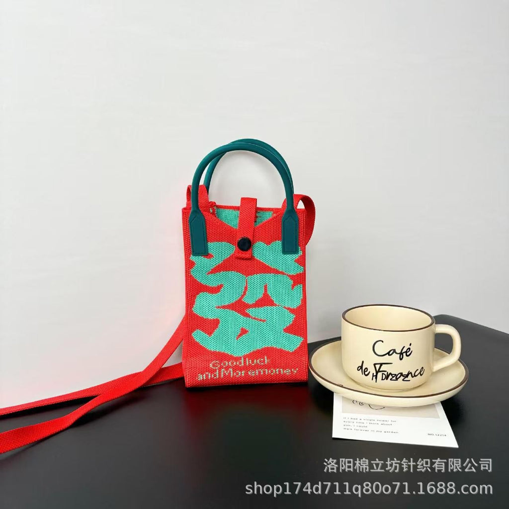 New niche bag, New Year's lucky mini phone bag, versatile knitted shoulder bag, crossbody bag, coin purse, small square bag