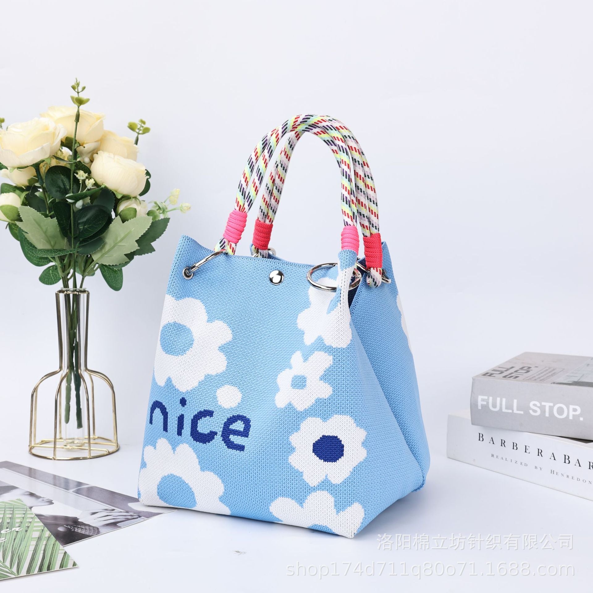 Korean style new Chanel-inspired rope knot handbag, knitted tote bag, casual and versatile small cloth bag, storage bag for women.