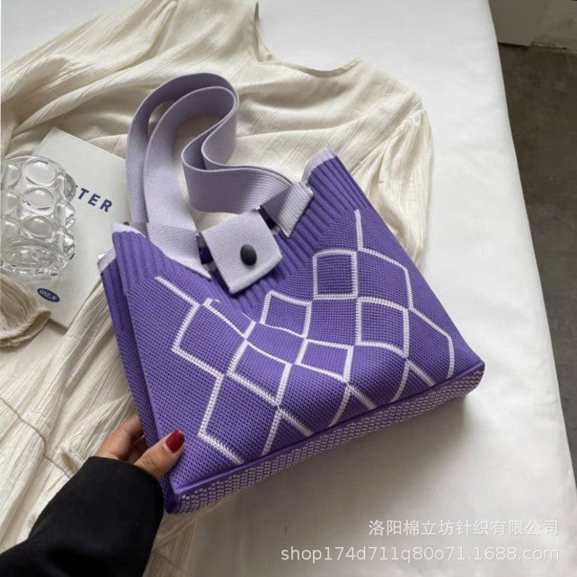New diamond-patterned handwoven fashionable and versatile large-capacity tote bag/shoulder bag/woman's handbag